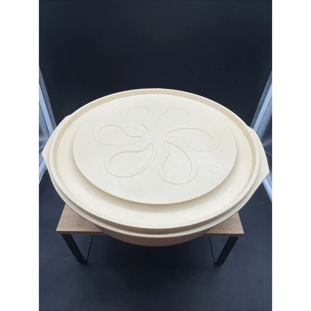 Vintage Rubbermaid Daisy 6 Quarts Storage Container 3224 Beige Tan Bowl W/Lid